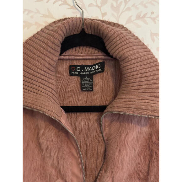 C. Magic Women's AUTH Fur and Ribbed Knit Zip-Up Sweater L - Picture 2 of 8